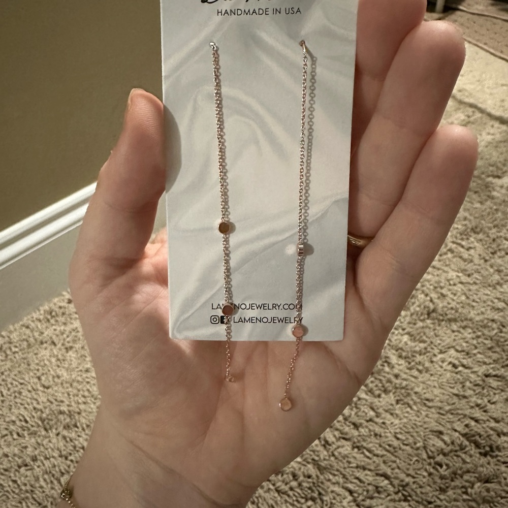 Long rose gold dangle earrings- La Meno brand